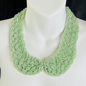 Vintage Mint Green Braided Beaded Collar Necklace Sead Beads Woven BEUTIFUL 1367